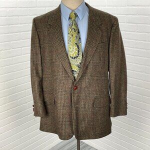 Unbranded Blazer Men‎ 44 Brown Red Plaid Tweed 1 Button Wool VTG Hungary